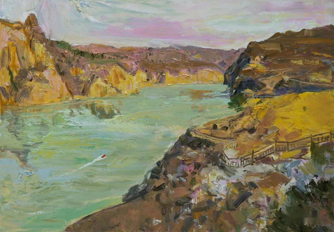 2020年《雨中老牛湾》布面油画 80x100cm 2020年《绿色黄河》布面油画