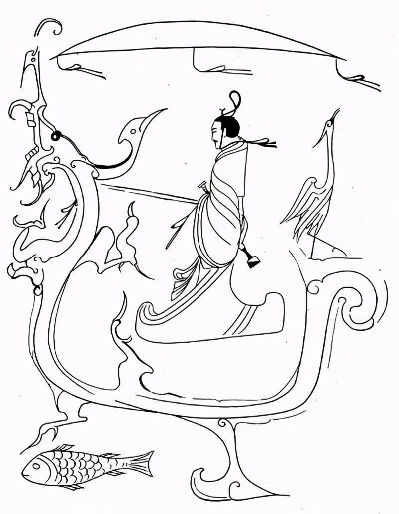 却说的是战国的事,而战国中楚墓出土的帛画中,一仙人高冠宽衣博带,坐