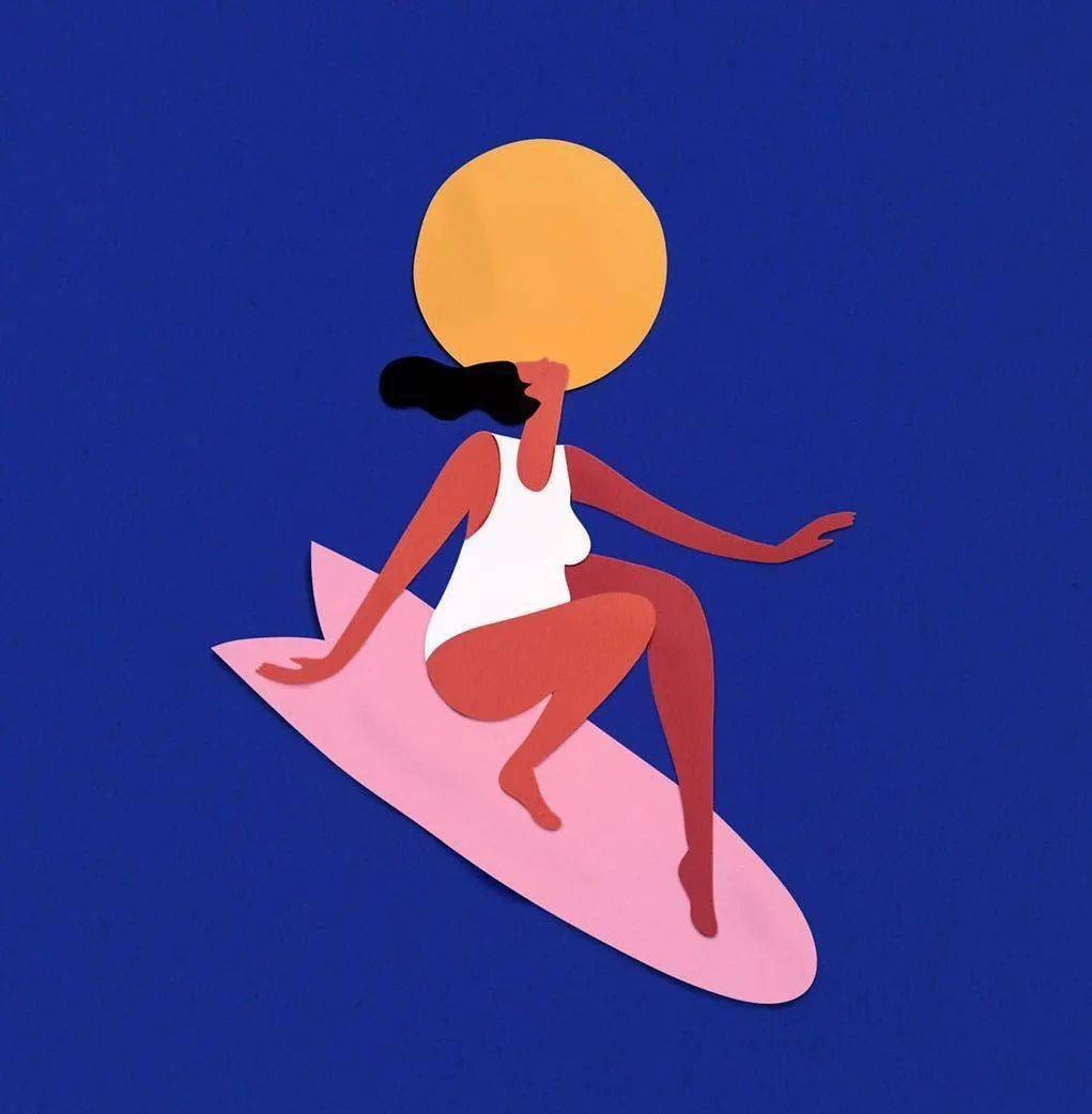 海滩上的插画师极简风格爱了
