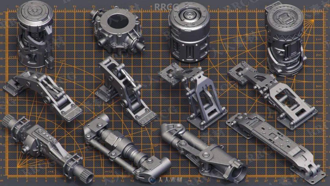 400组科幻硬表面机械零件雕刻细节3d模型合集