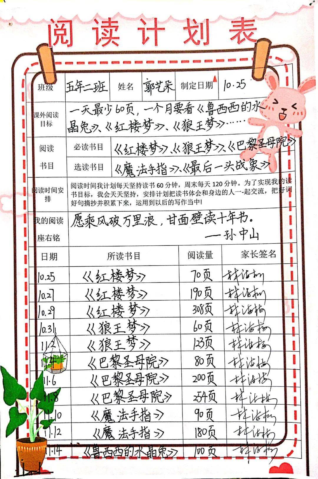 标与详细的阅读计划表，在自主规划的阅读路径中，完成自己的阅读目标。根据读书计划，从自己阅读书目中选择