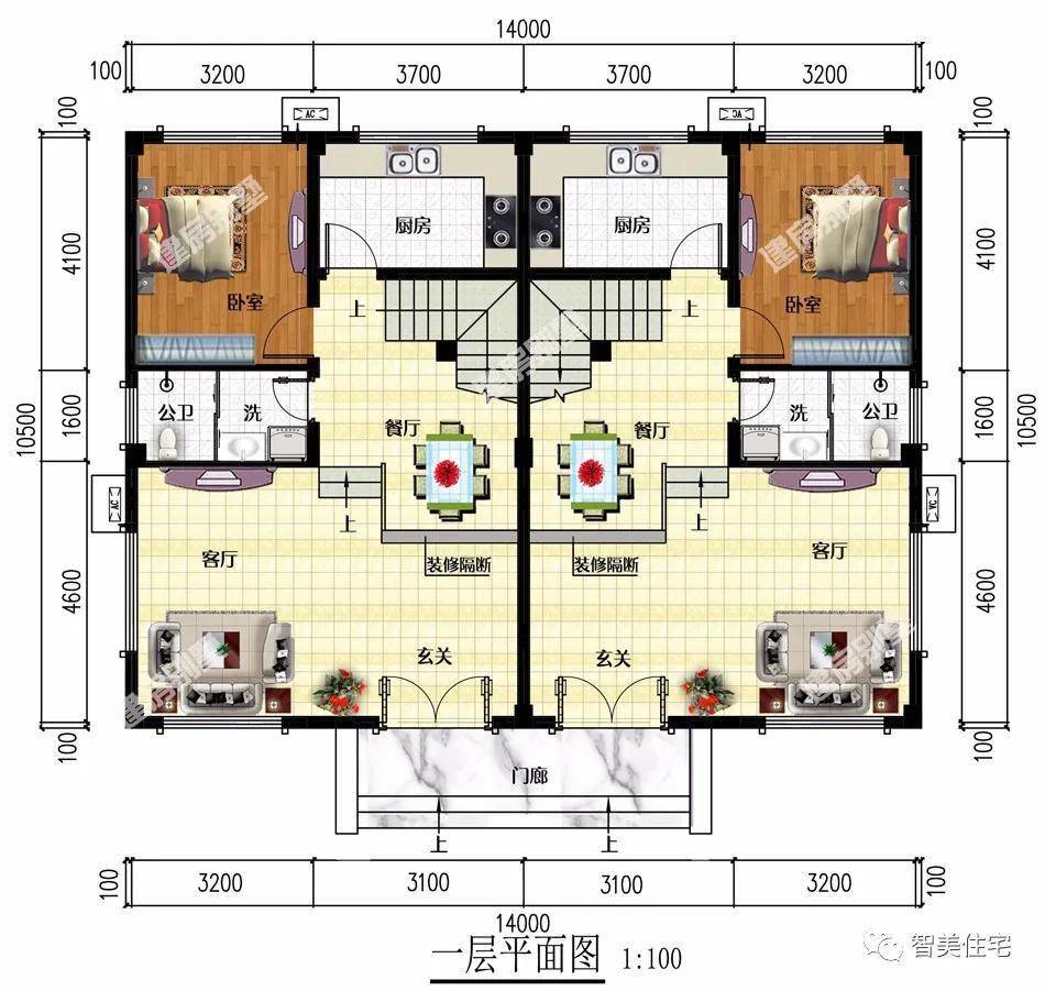 不用罗马柱装饰,平屋面也很雅致的双拼别墅,造价45万