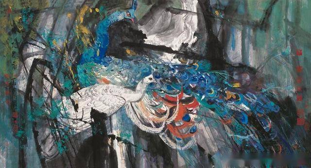 石齐1989年作孔雀,尺寸:97×180厘米,估价:rmb 1,600,000 ~ 1,800,000