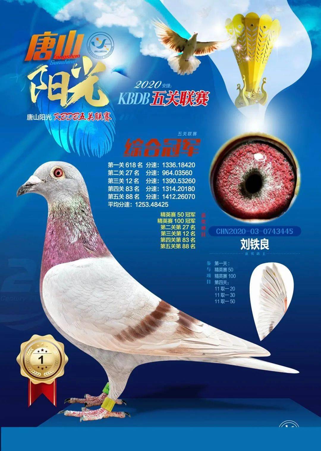 13,2020年河北石家庄裕通赛鸽俱乐部"钻石王中王"四关鸽王赛鸽王冠军