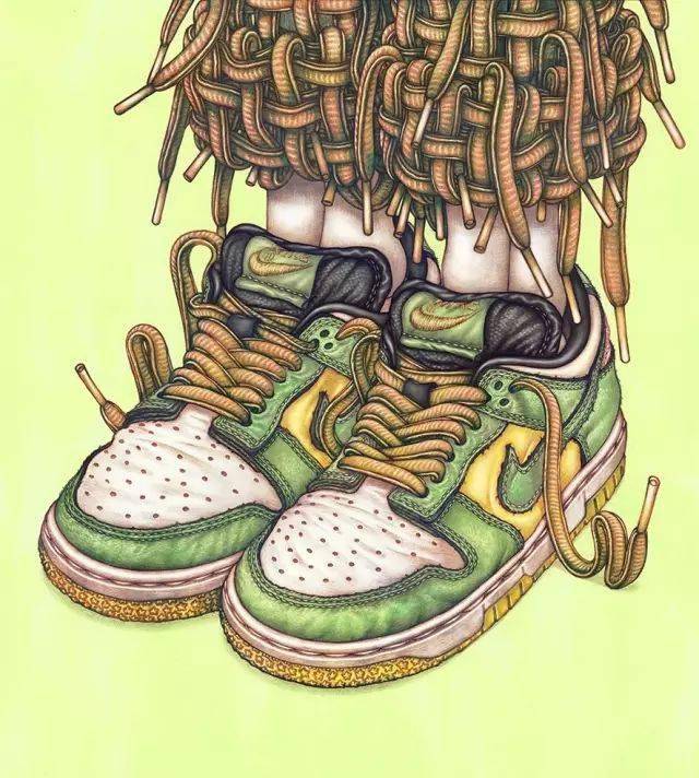 韩国插画师用彩铅画的耐克鞋可真潮彩铅小插画手绘简单图片