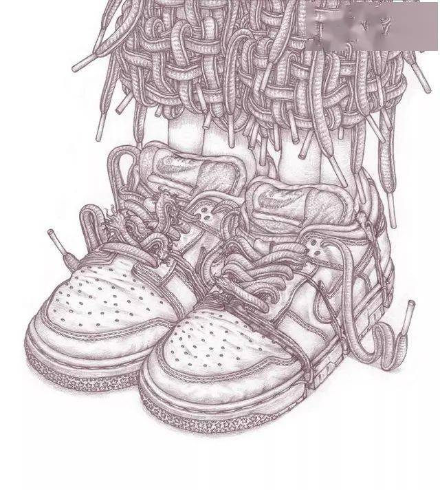 韩国插画师用彩铅画的耐克鞋可真潮彩铅小插画手绘简单图片
