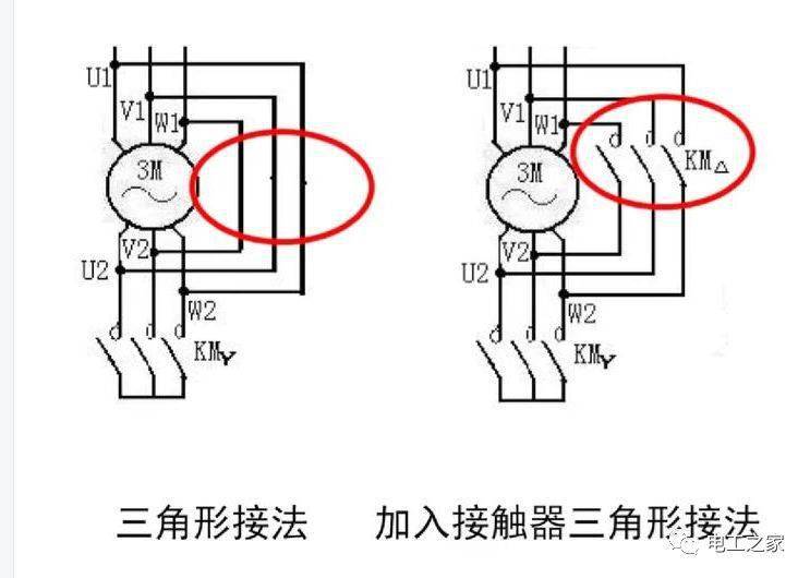 可以看出,主电路星型接法就是u2/v2/w2短接,而三角形接法u1和w2,v1和