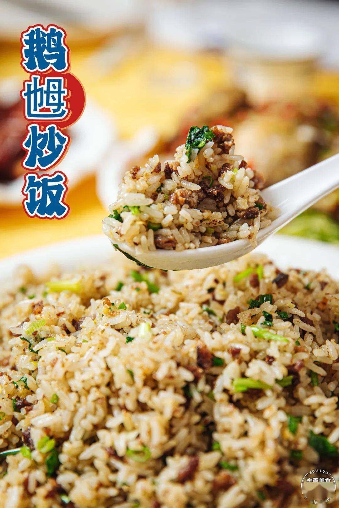 就会很入味,客人下单后再取相应的肉粒,下葱花炒香,鹅汁渗入到米饭中