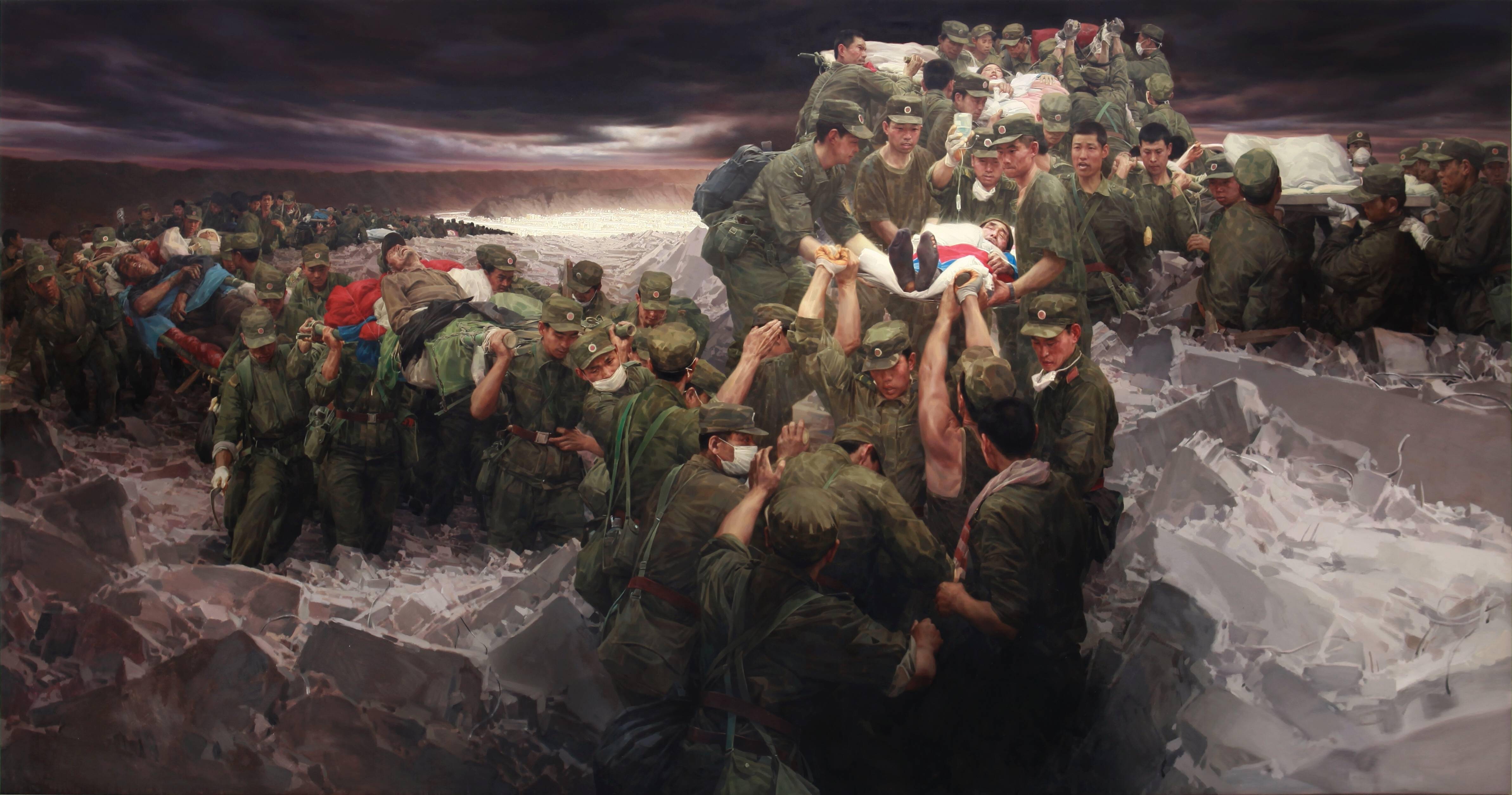 众志成城 油画400×200厘米 2019年 阮梅 她的叙事诗系列_绢本设色94