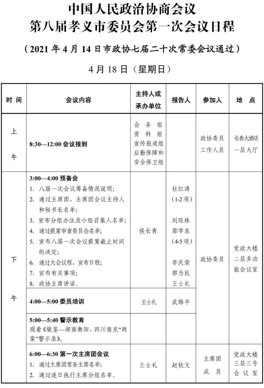 会议日程政协第八届孝义市委员会第一次会议日程