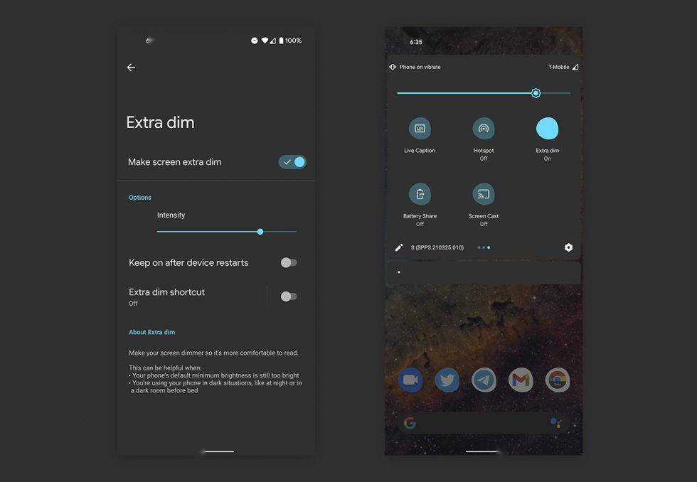 夜晚玩手机利器：Android 12 新增可调节强度的“额外暗淡”功能