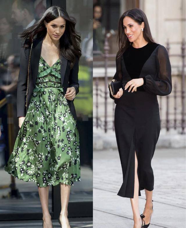 梅根的穿搭翻身了低领抹胸裙深v裙好时尚照着穿准没错