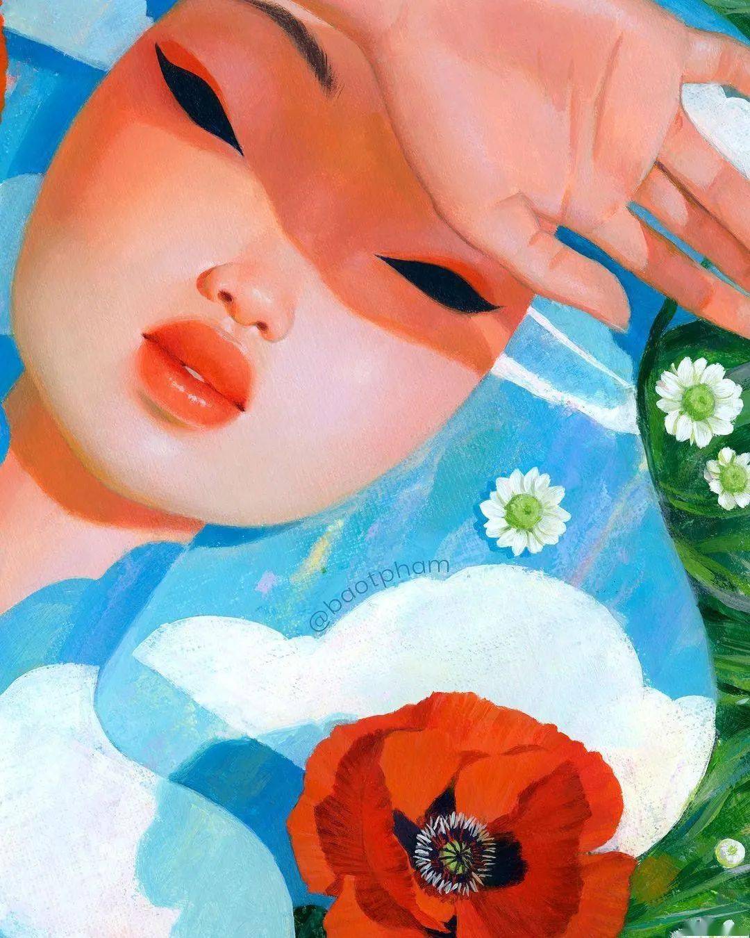 插画东方富贵花复古女人味