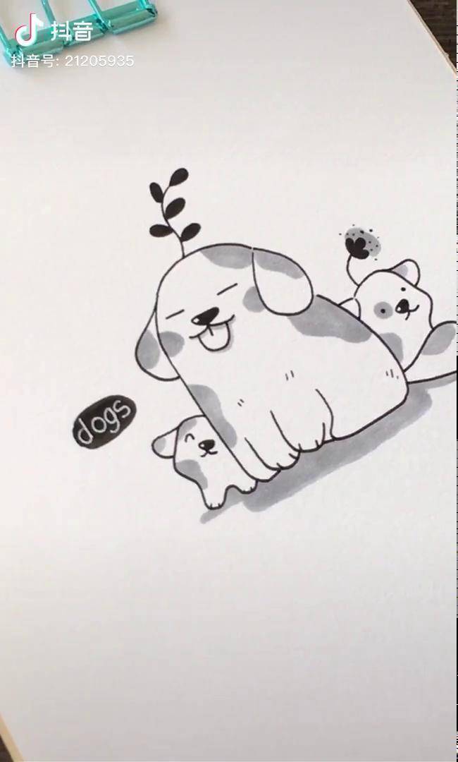 一分钟教你画出三只可爱的狗狗简笔画