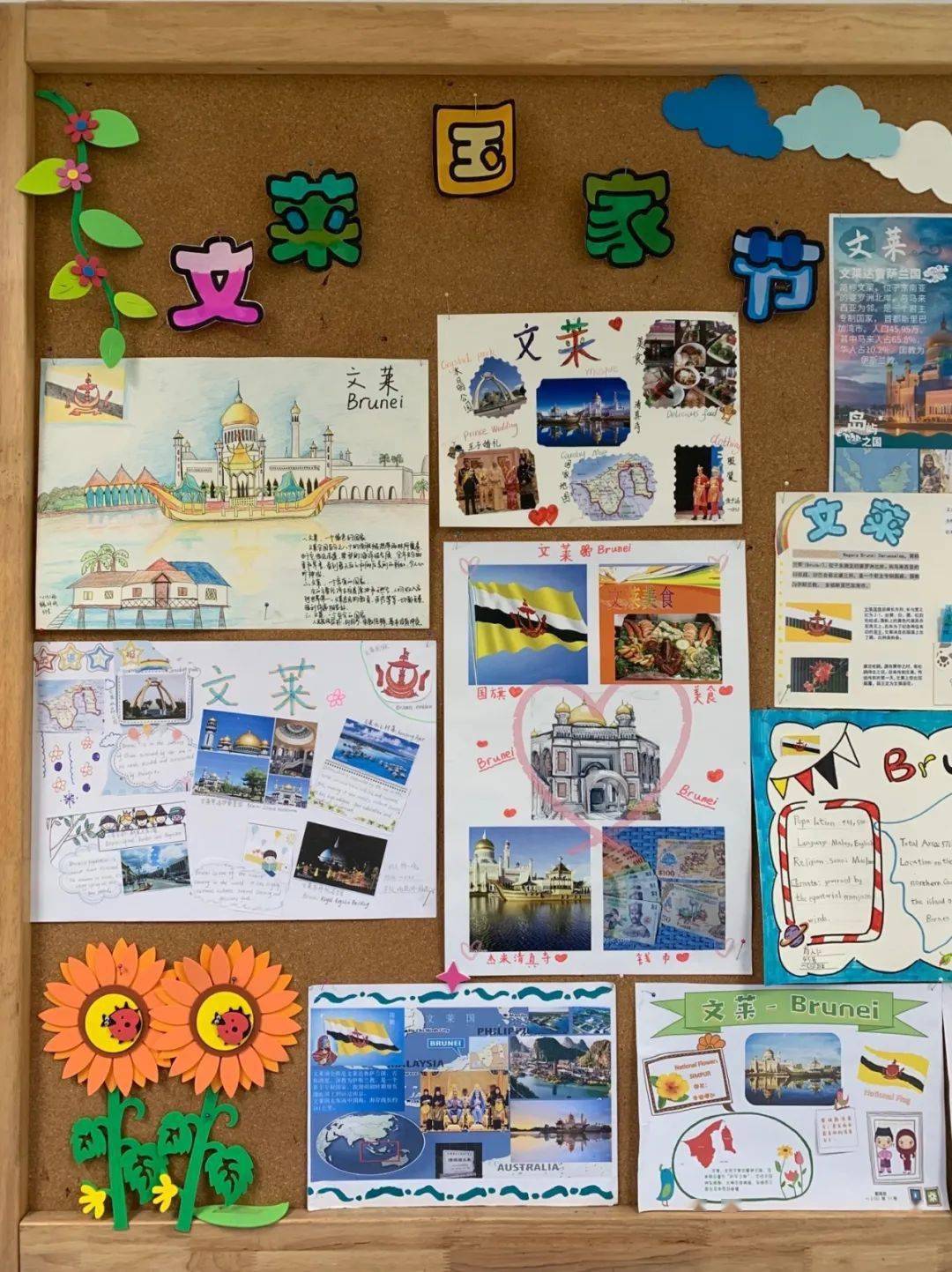 年级制作关于文莱服饰书签;四年级"莱"点美味怎么样;五年级文莱创想画