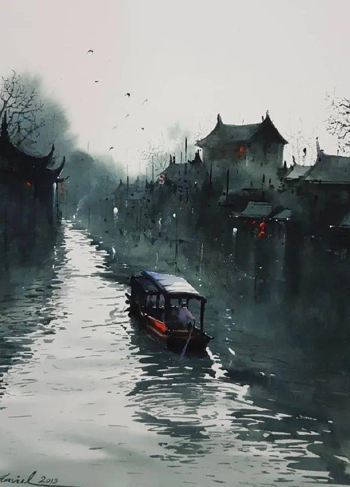 水彩笔下湿润的烟雨江南好风光
