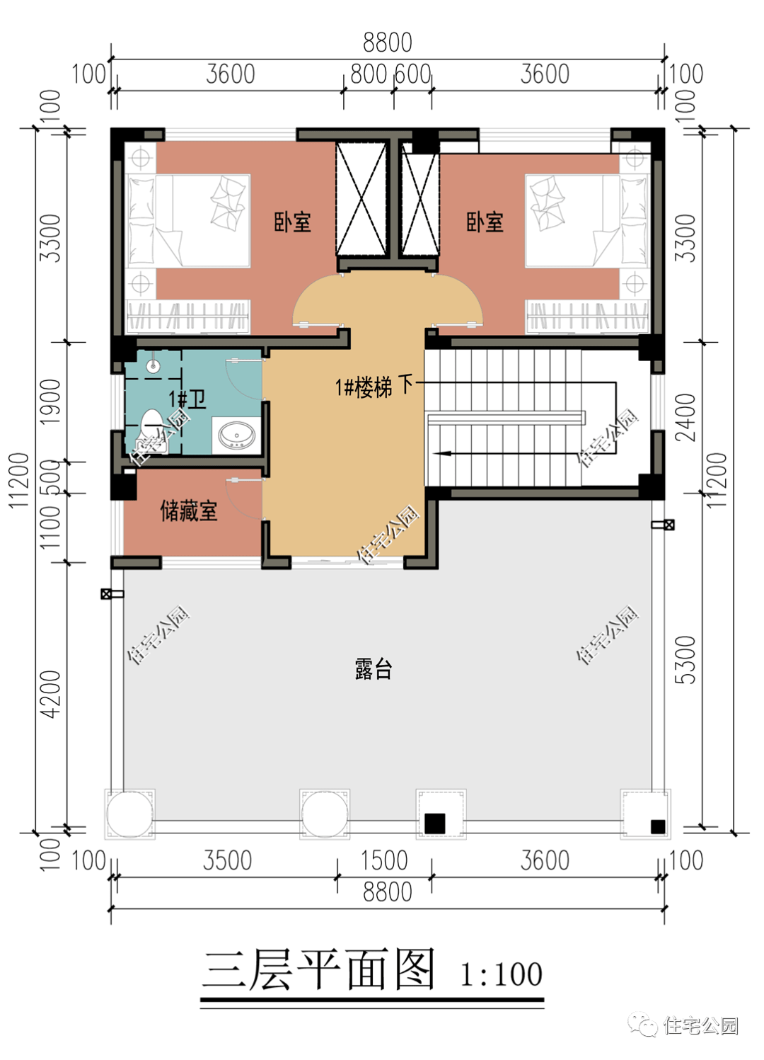 8面寬 多臥室 大露臺,12×8米宜居三層別墅_設計