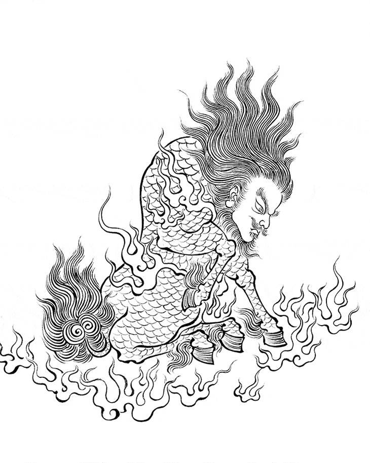 读本》内文线描稿画作展示,设色临画双重乐趣 | 应龙,天马,赤鷩,祝融