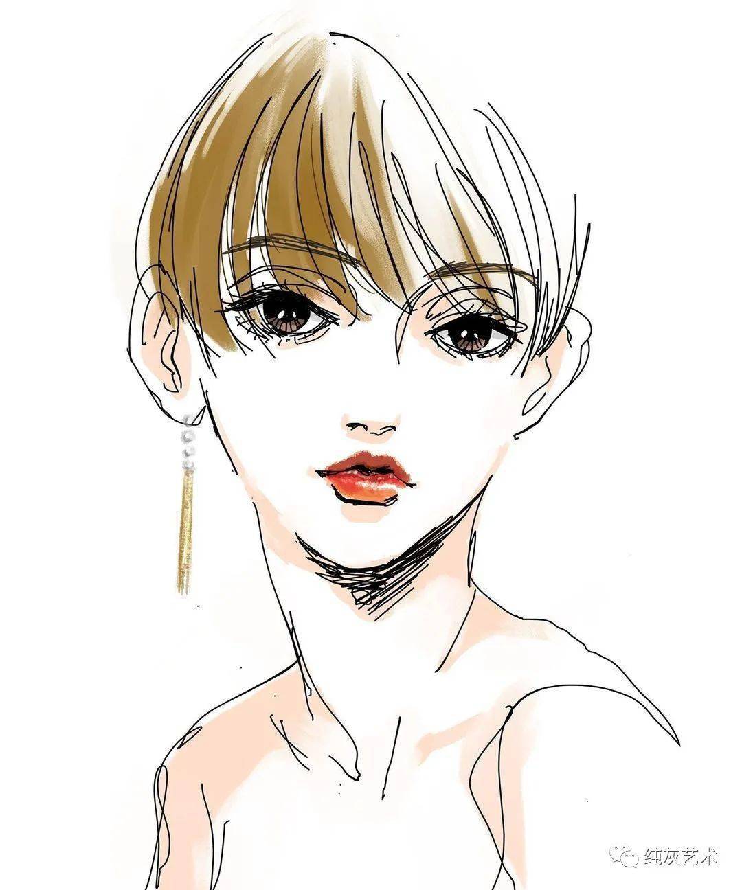 美酷的短发女孩速写