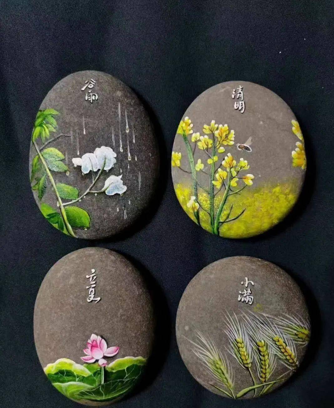彩绘石头画樱花图片