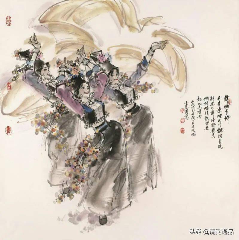 ウイグルの娘の舞 中国画（水墨画）、人物、少数民族の娘 ウイグル族の
