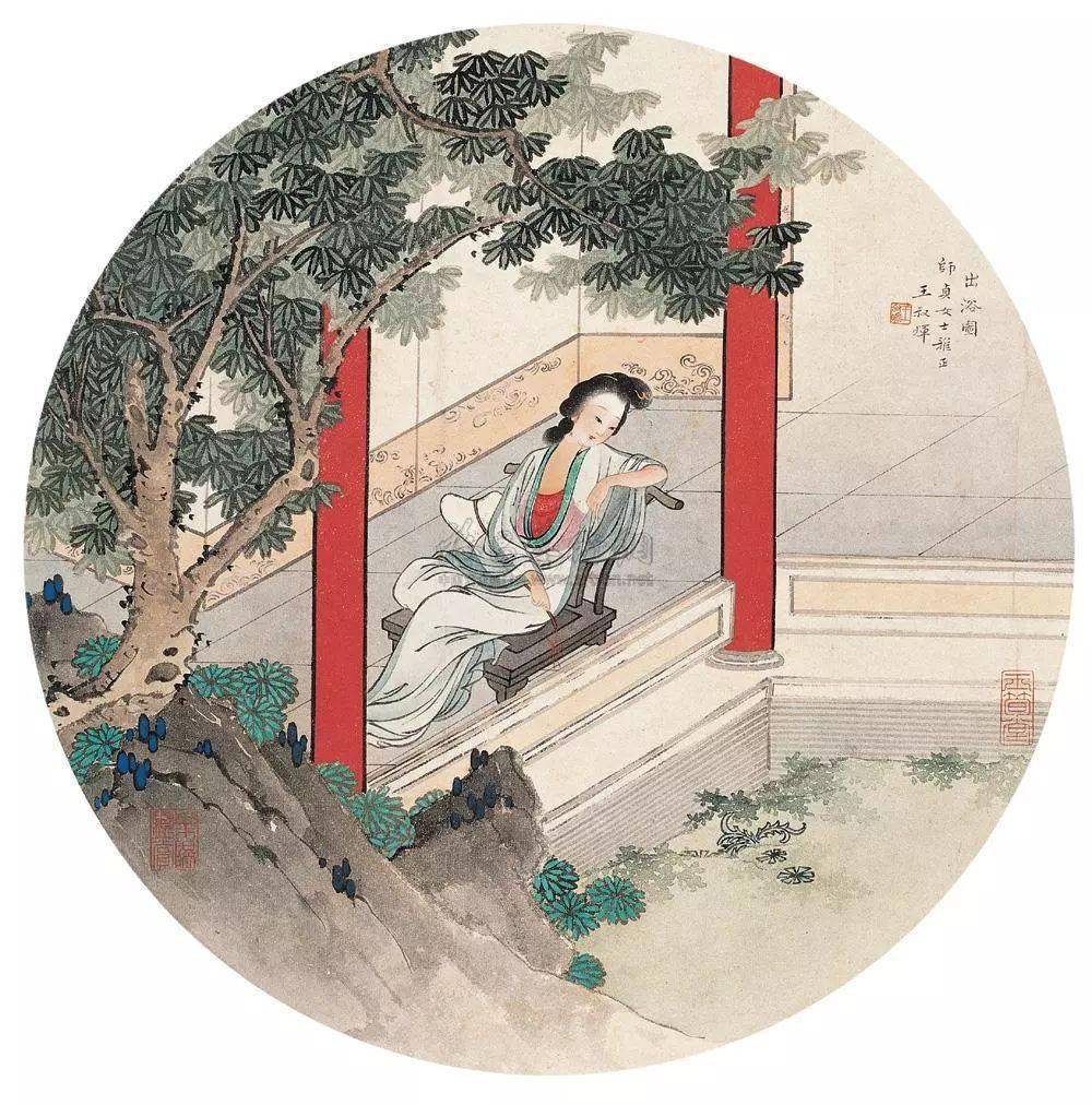中国絵　乙亥年写貴妃出浴圖　銘有り +　燕君？ 中国絵 乙亥年写貴妃出浴圖 銘有り + 燕君？