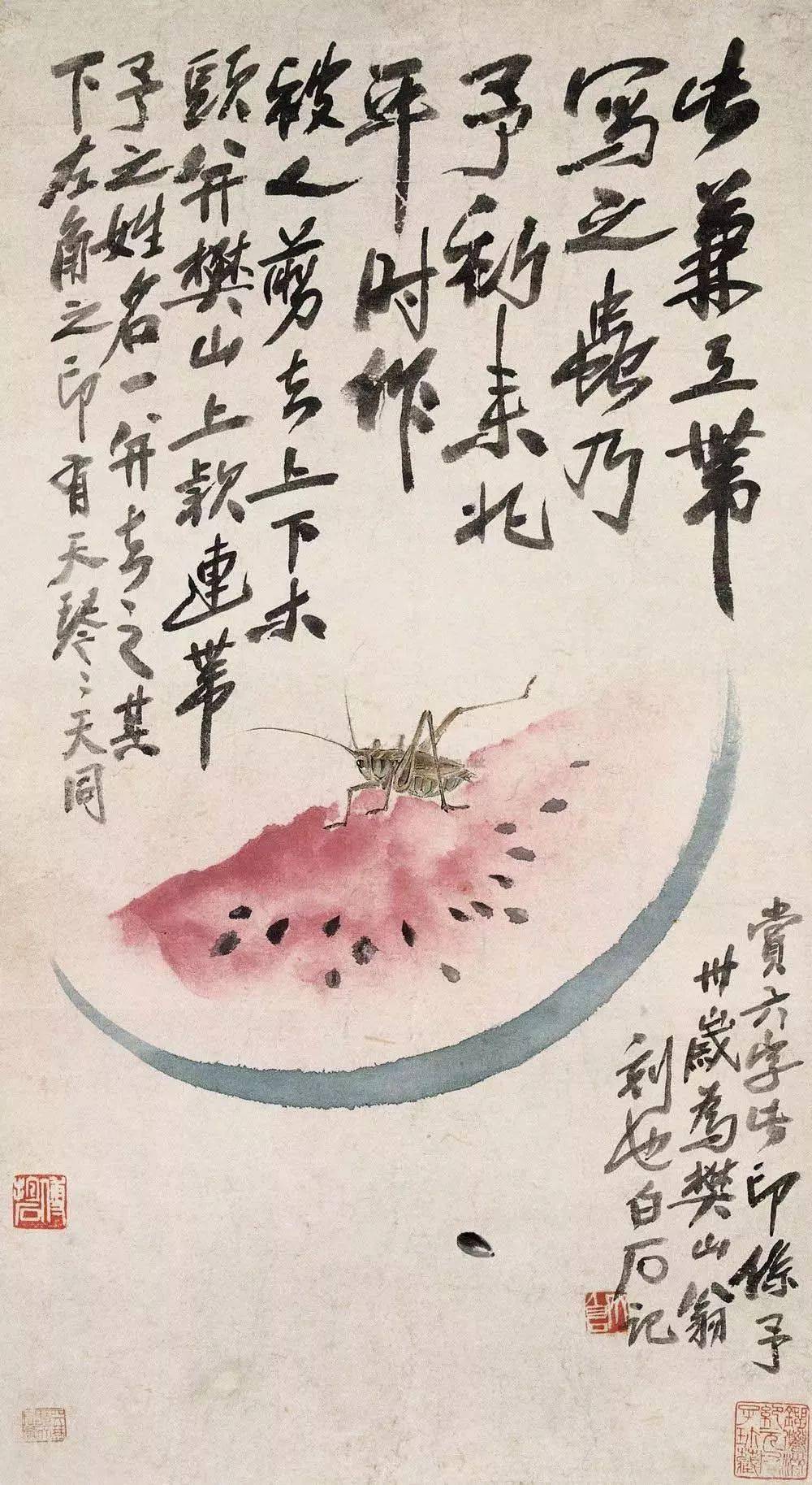 夏天赏国画里的西瓜,真解暑!_齐白石