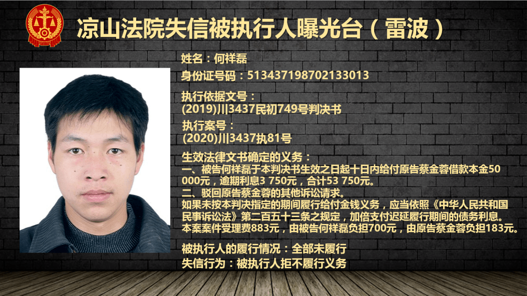 凉山最新一批失信被执行人曝光附照片看看有没有你认识的