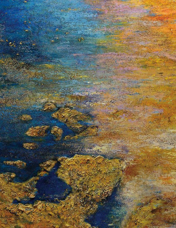 漆画《天际——曙光》局部 黄英 作问:黄英老师,第一次看到您的这件