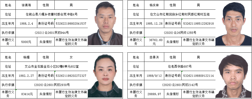 云南丽江华坪老赖名单图片