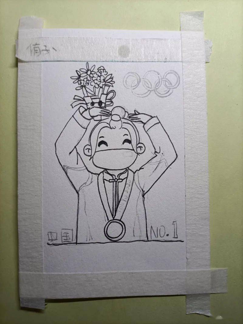 奥运首金杨倩简笔画图片