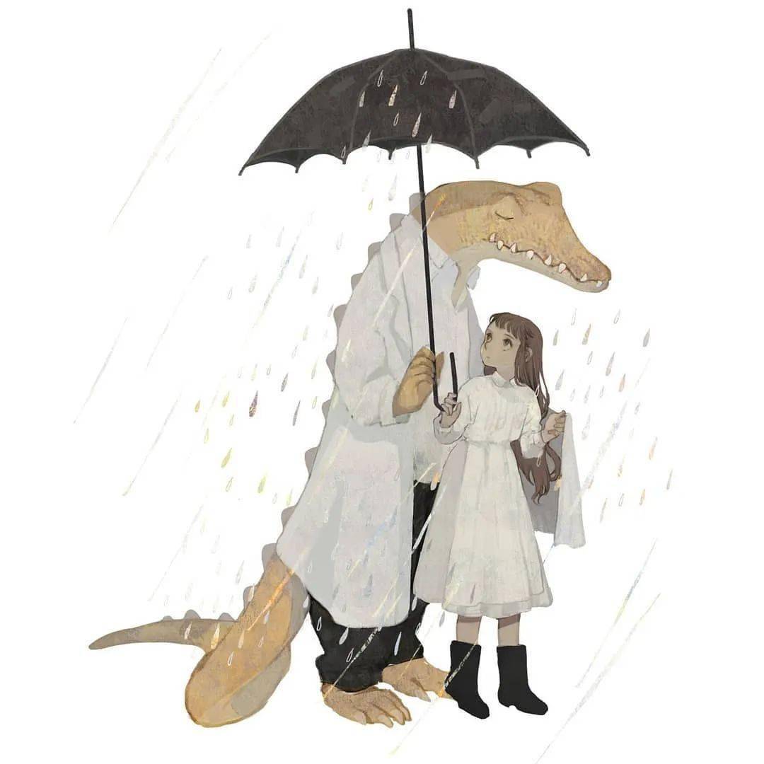 太温柔了这场面太美了女孩看着书鳄鱼先生看着女孩张开嘴,看看你刚才