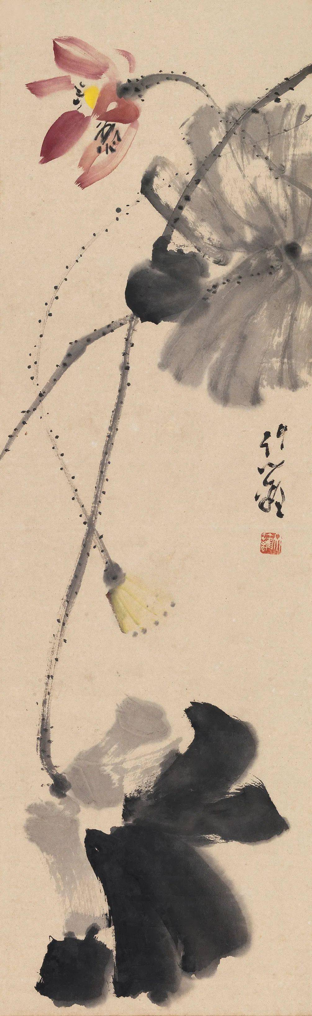 这老先生画荷,寥寥几笔,生趣十足!_荷花