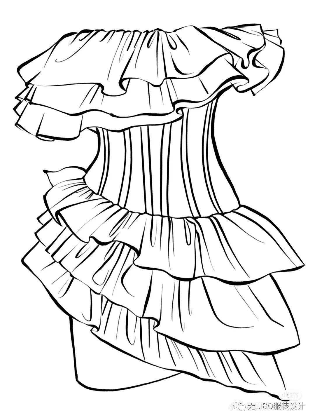 褶皱王者千层褶皱线条款式图168款ipadprocreate软件手绘笔绘制