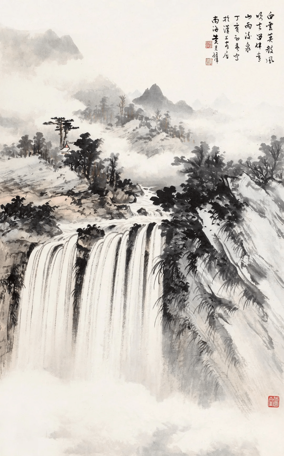 黄君璧画云水瀑布，气势惊人_搜狐网