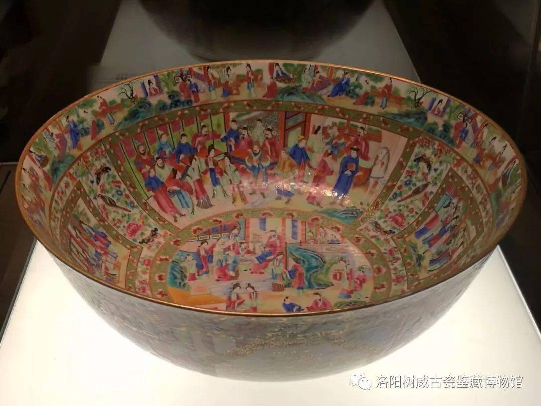 B760】清時代 色繪 人物圖 大碗 潘趣碗 食器 洗禮盆 お