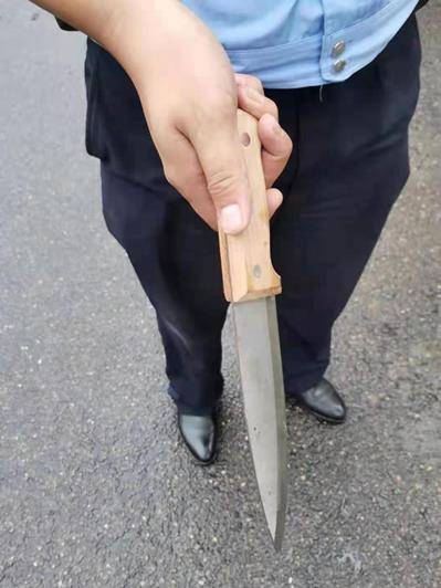 临危不惧 歹徒手持30厘米长刀叫嚣 4名辅警迎面而上按倒制服 男子