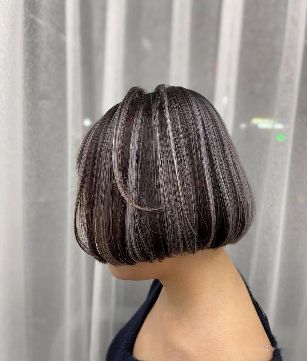线条染短发灰色系光线染极短发挑染90日系极短发90深咖啡&浅咖啡