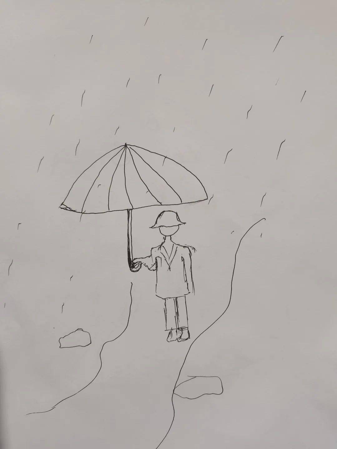 张老师自然导入个人绘画分析体验环节,指导教师们信笔涂鸦完成"雨中人