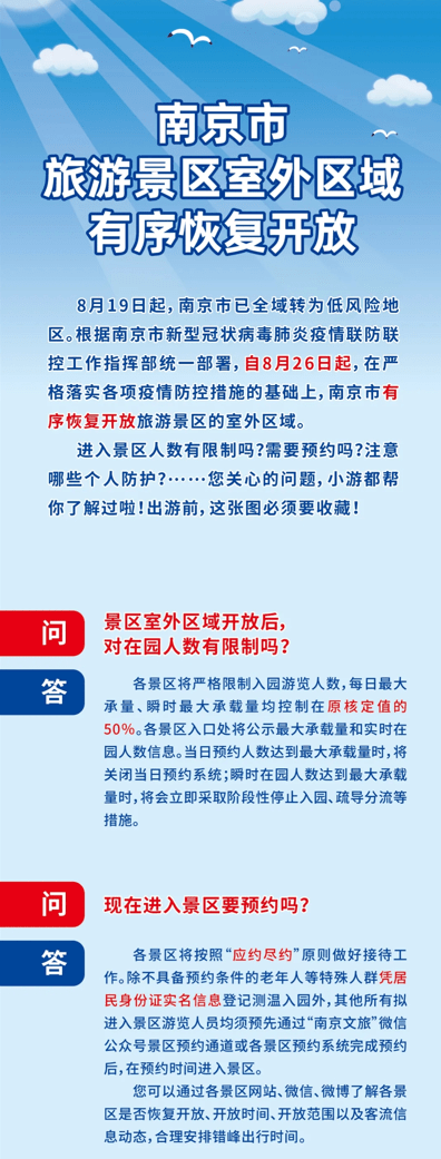 场所|8月26日起，南京市旅游景区室外区域有序恢复开放