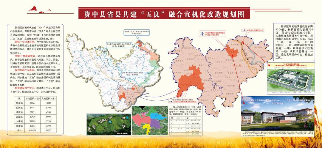 规划建设:资中县万亩柑橘宜机化示范园区(银山镇);资中县万亩粮油现代