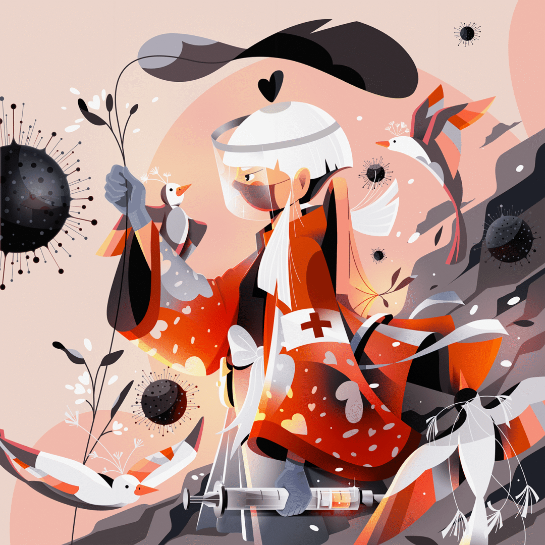 配色舒适的扁平风插画很有流动性