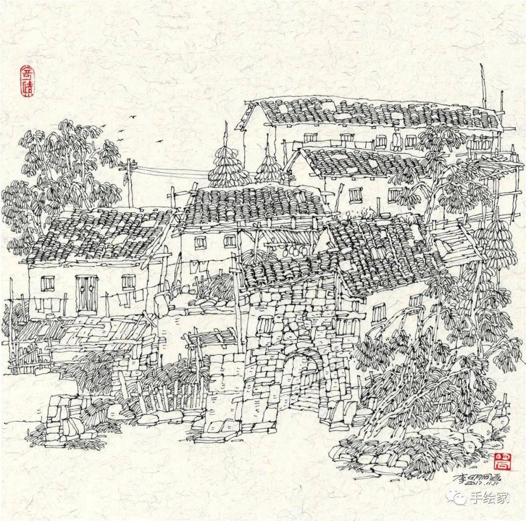 一 32x32cm 李明同 建筑速写 手绘当中最基本的构成要素就是构线