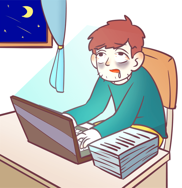 这位43岁的大叔因为是职业作家,每天都要伏案写作,经常一忙就到半夜两