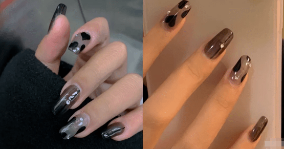 丝带|高级感甜酷甜酷的暗黑系美甲丨涂上你就是最酷的girl！