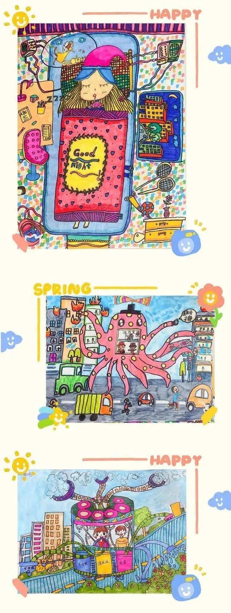 科幻画展现了同学们对现实生活的想象和对未来科技发展的憧憬,孩子们