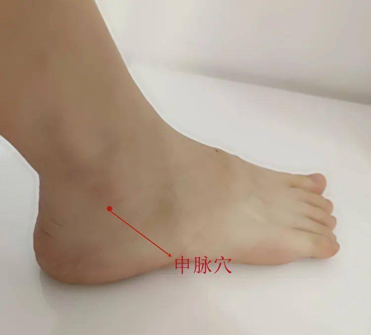 申脉穴,位于外踝直下方凹陷中,在腓骨长短肌腱上缘.