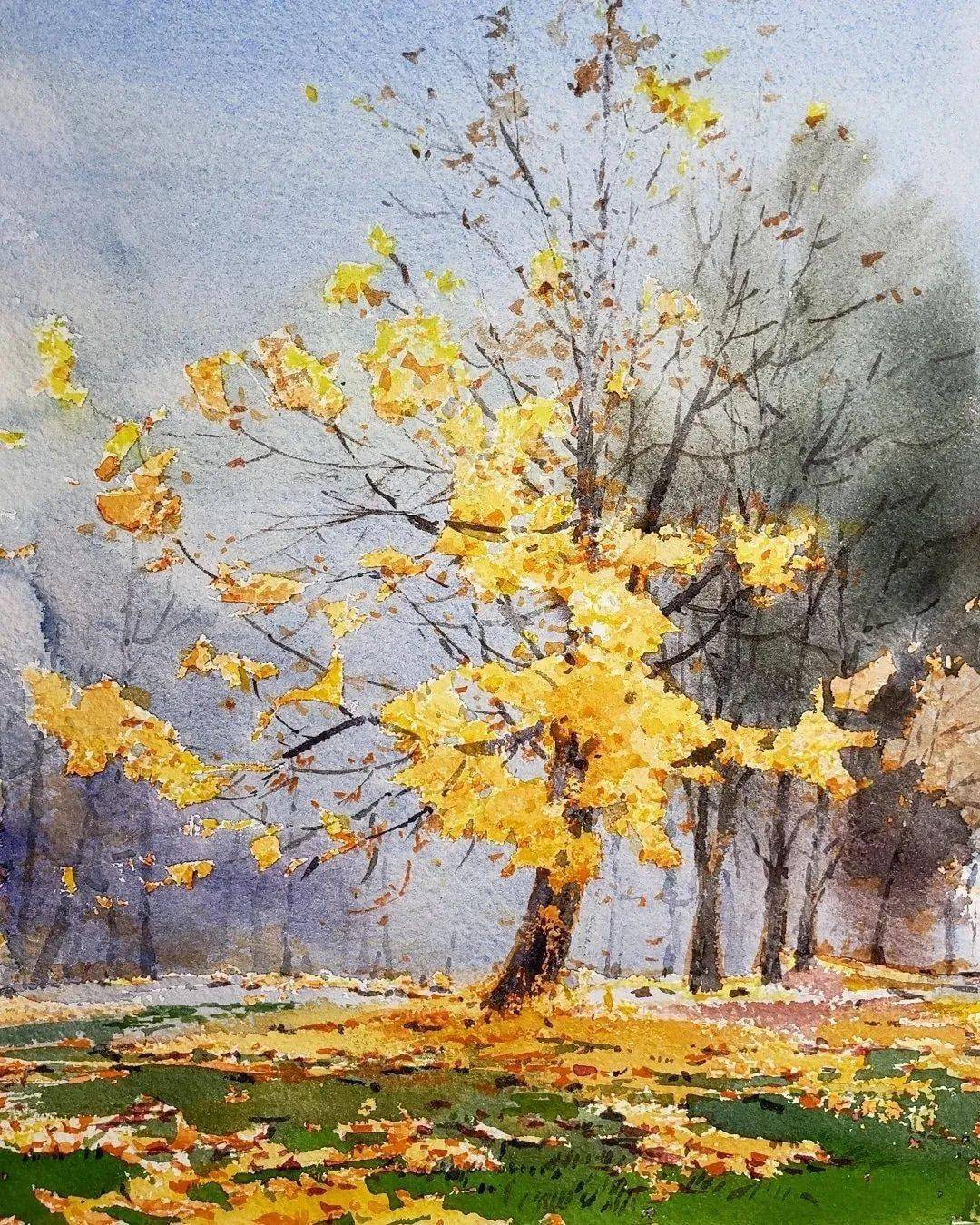 从迪士尼艺术家到水彩大师他画面的质感无人能敌这秋天美景这花卉太