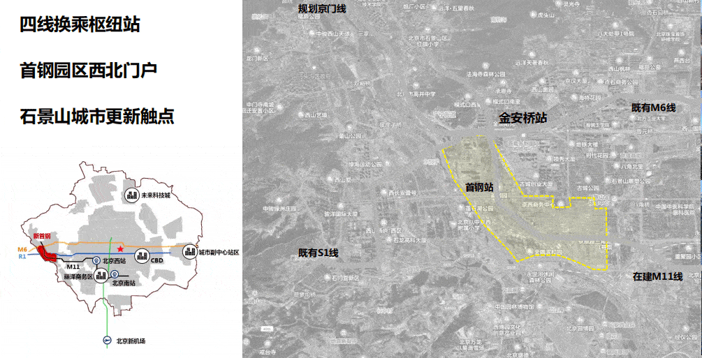 s1线西起门头沟区石厂站,东至苹果园站,线路总长约  10.