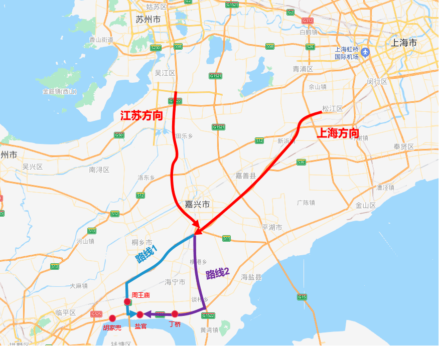 二号枢纽——g60沪昆高速杭州方向——骑塘枢纽——s9苏台高速钱江